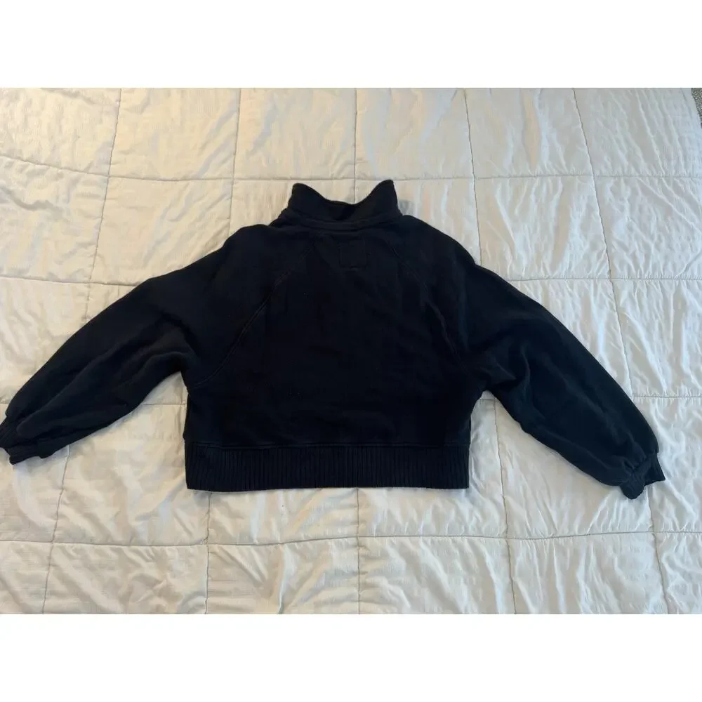 Aerie Quarter Snap Sweatshirt Oversized Black Henley Women's XS Loungewear
